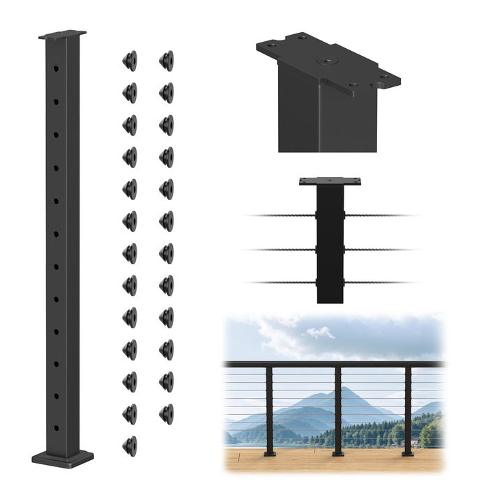 BLIKA 42" Level Drilled Cable Railing Post