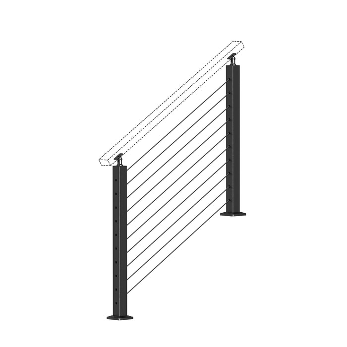 BLIKA 36'' & 42'' Black Surface Mount Stair Cable Railing System DIY Kit (4FT - 20FT, Angled Drilled, No Handrail)
