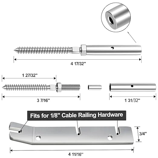 BLIKA Invisible Crimp Swage Lag Screws for 1/8" &3/16" Cable Railing