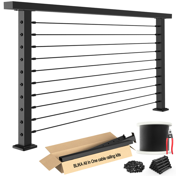 BLIKA 36'' Black Surface Mount Cable Railing System DIY Kit (4FT - 20FT, Level Drilled, )
