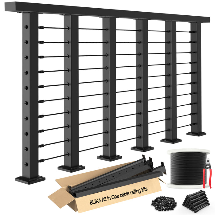 BLIKA 36'' Black Surface Mount Cable Railing System DIY Kit (4FT - 20FT, Level Drilled, )