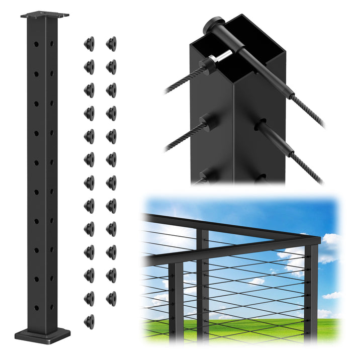 BLIKA 36" Level Drilled Cable Railing Corner Post