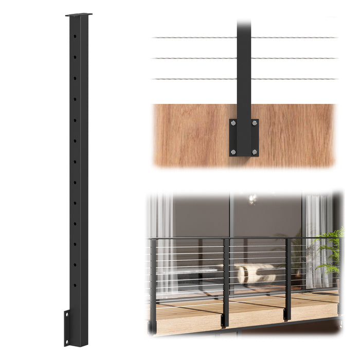 BLIKA 42" Level Drilled Side Mount Post for Cable Railing