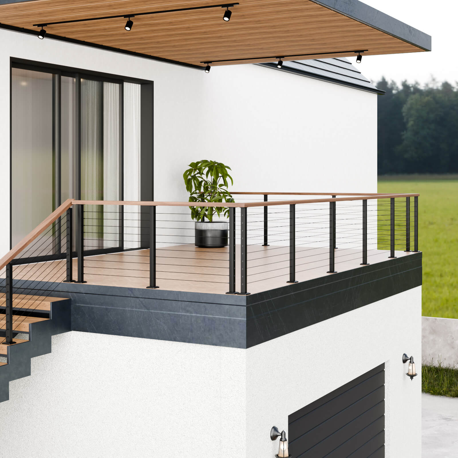 BLIKA 36'' & 42''  Black Surface Mount Cable Railing System DIY Kit (4FT - 20FT, Level Drilled, No Handrail)