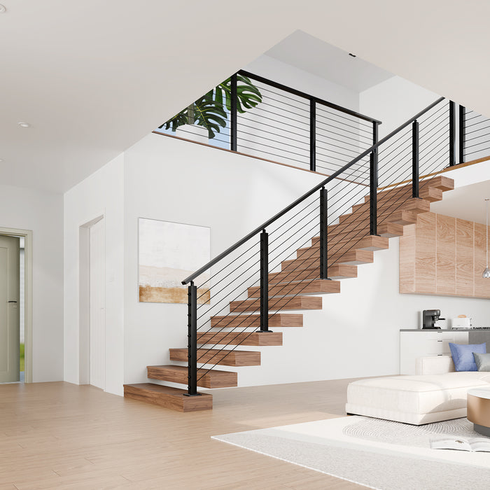 BLIKA 36'' & 42'' Black Surface Mount Cable Railing System DIY Kit (4FT - 20FT, Level Drilled, )