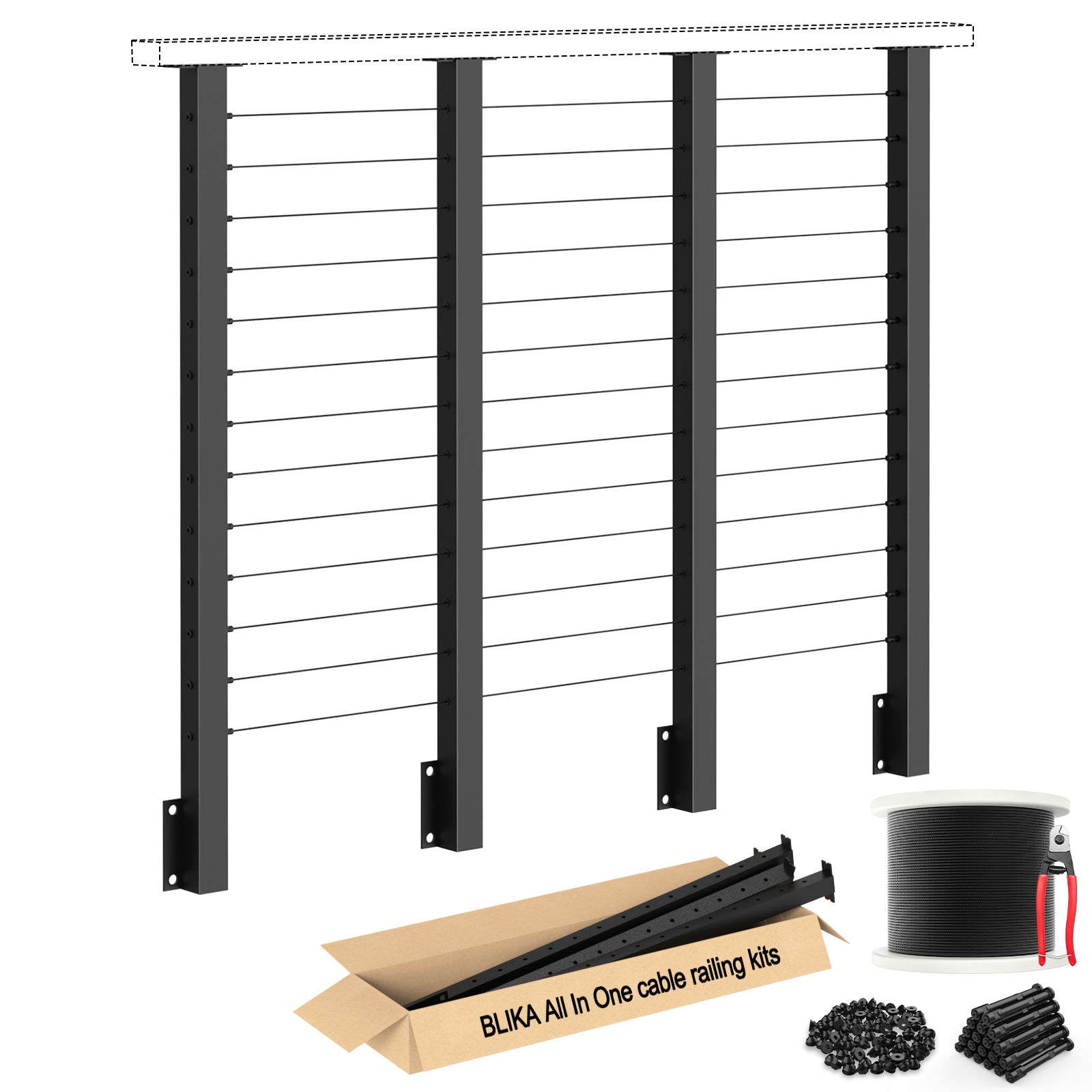 BLIKA 42'' Black Side Mount Cable Railing System DIY Kit (4FT - 20FT,  No Handrail)