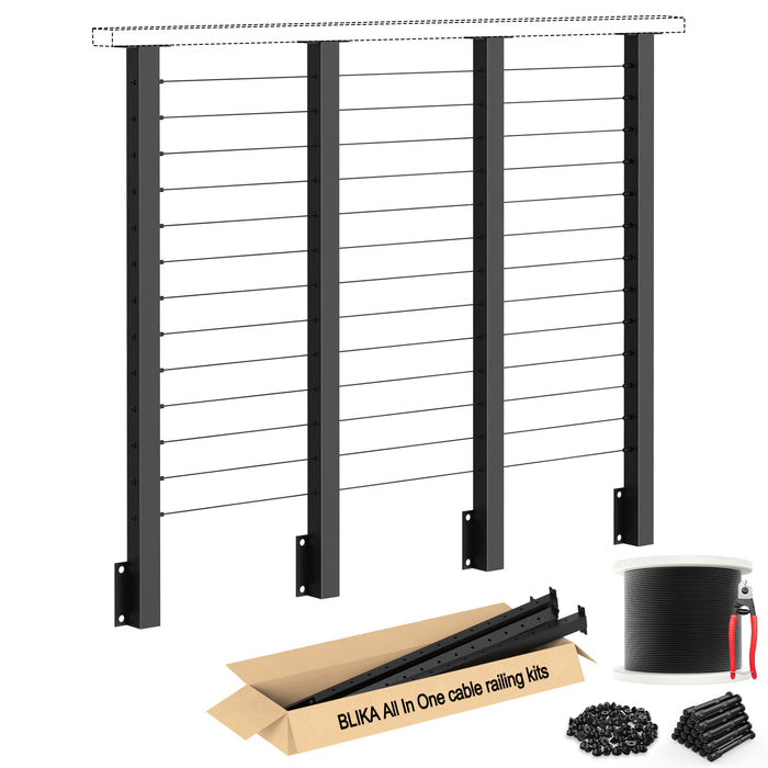 BLIKA 42'' Black Side Mount Cable Railing System DIY Kit (4FT - 20FT,  No Handrail)