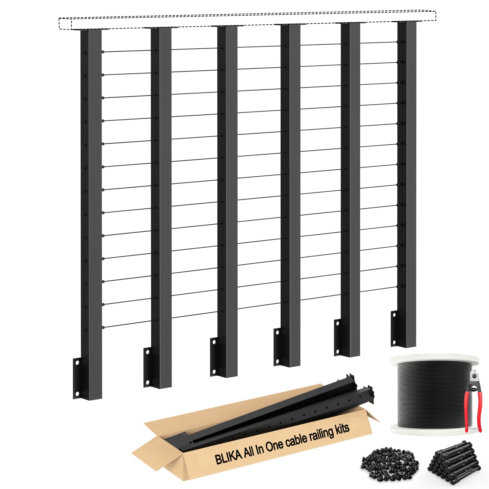 BLIKA 42'' Black Side Mount Cable Railing System DIY Kit (4FT - 20FT,  No Handrail)