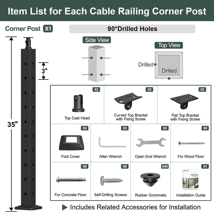 BLIKA 36" Cable Railing Corner Post