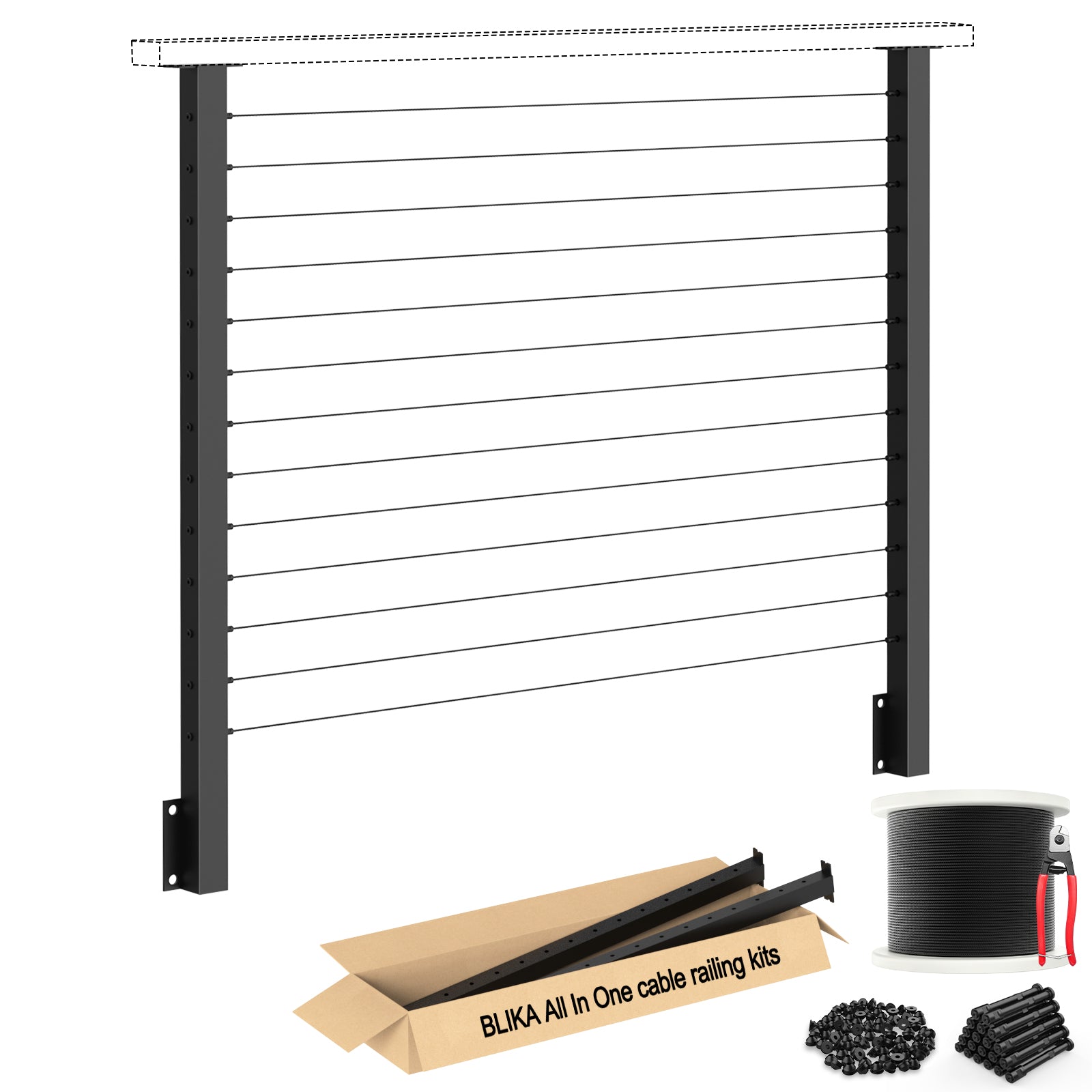 BLIKA 42'' Black Side Mount Cable Railing System DIY Kit (4FT - 20FT,  No Handrail)