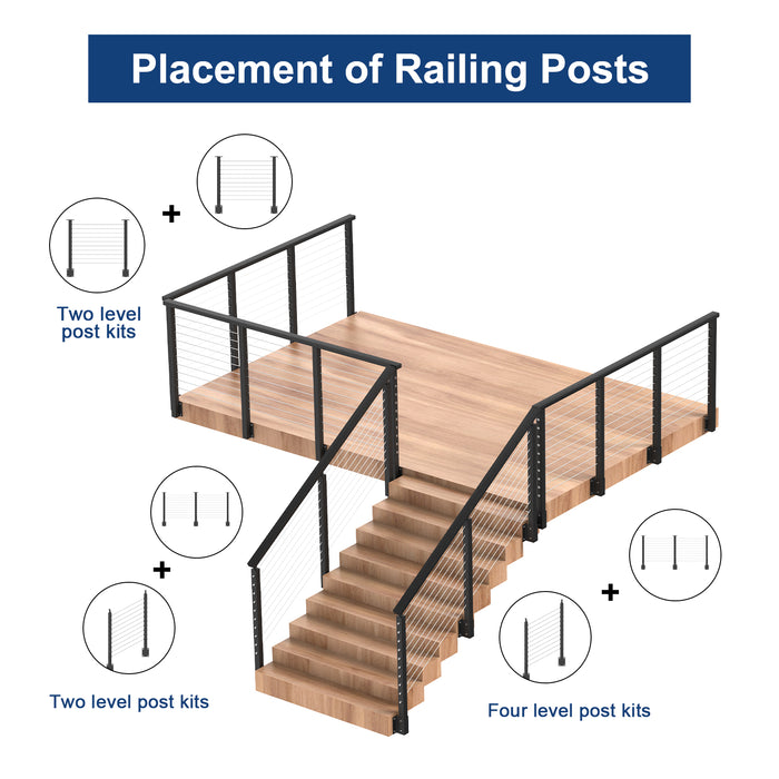 BLIKA 36" Angle Drilled Side Mount Post with Bracket for Cable Railing