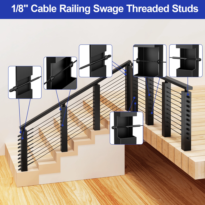 BLIKA Black Swage Shreaded Stud for 1/8" cable railing