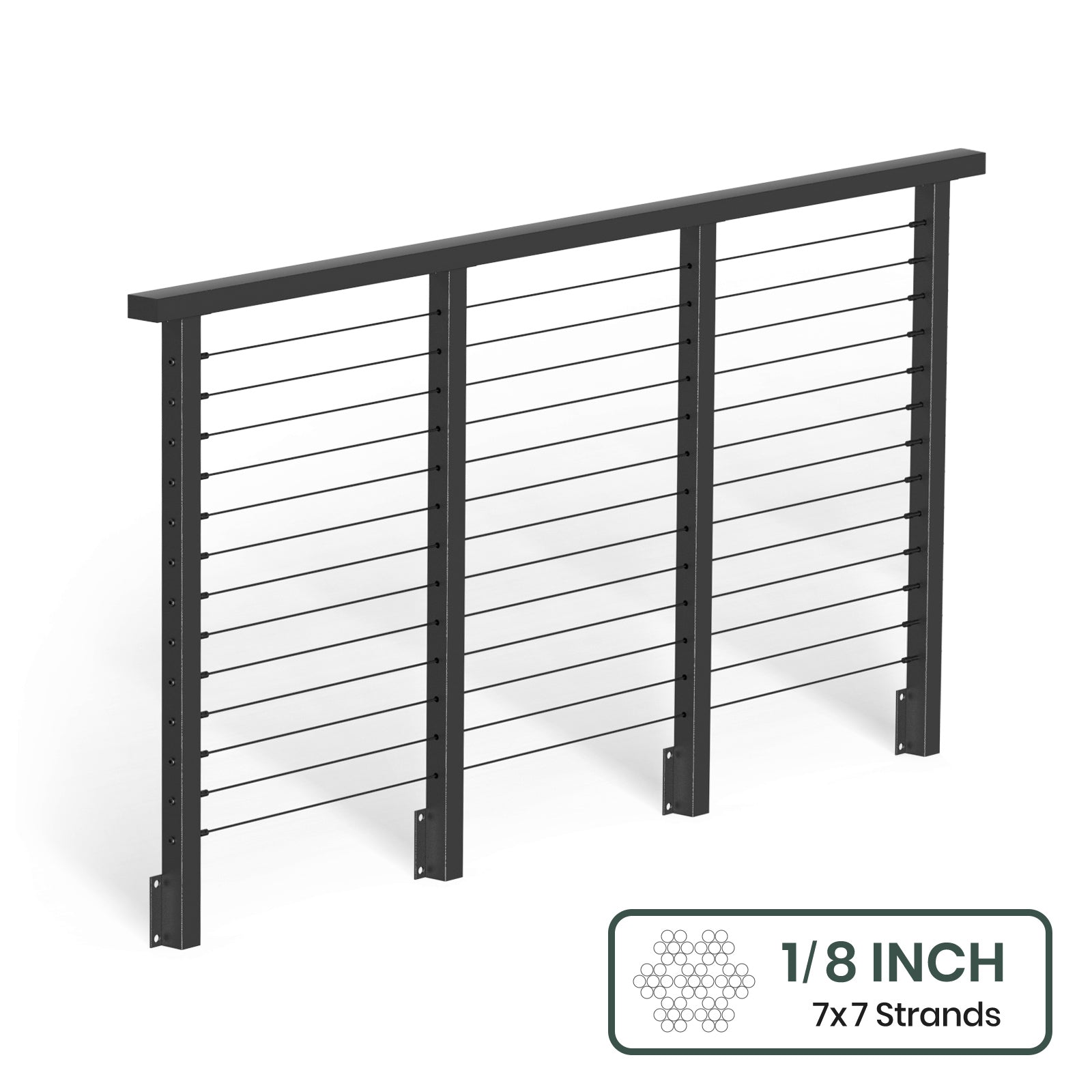 BLIKA 36'' & 42'' Black Side Mount Cable Railing System DIY Kit (4FT - 28FT, Level Drilled) - 1/8