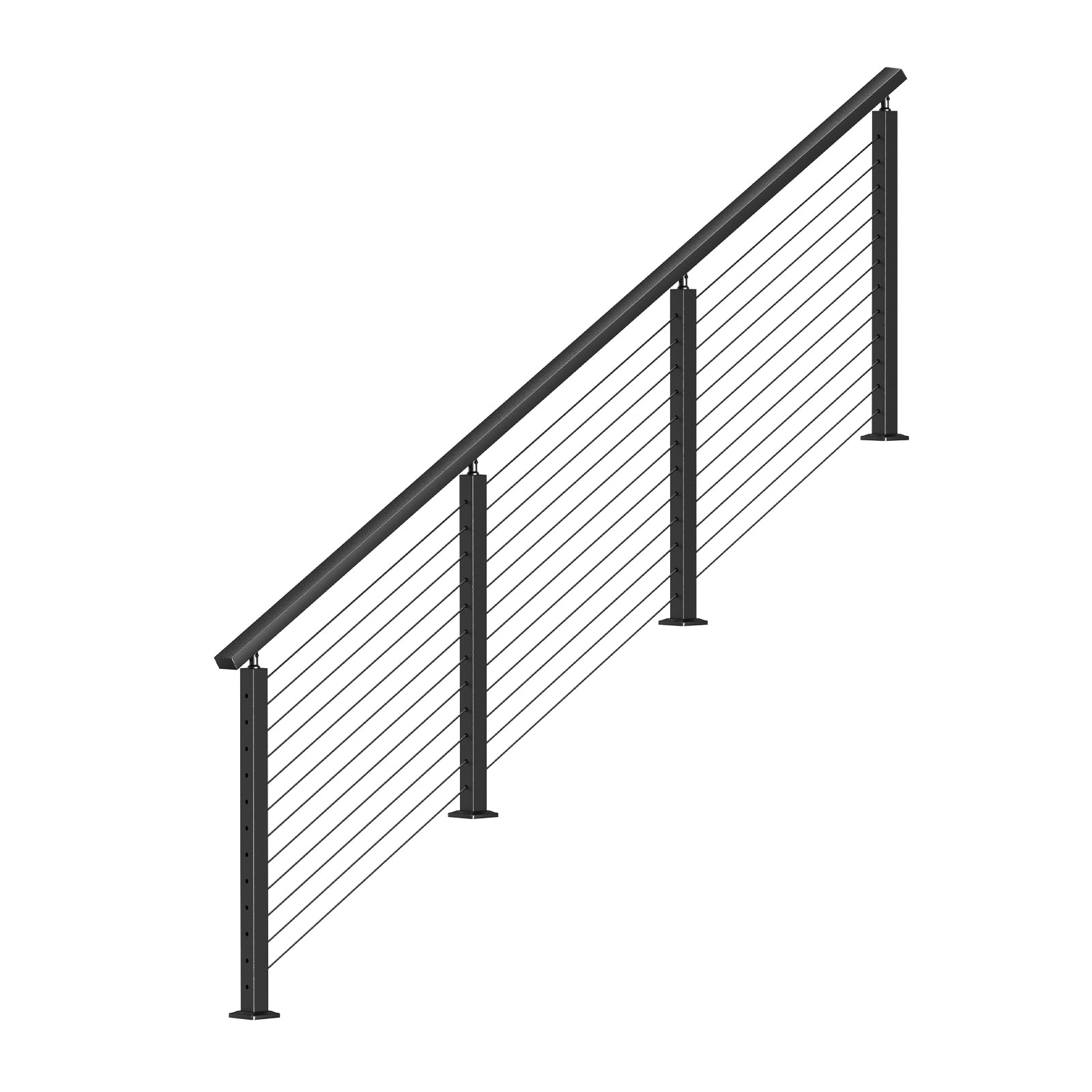 BLIKA 36'' & 42'' Black Surface Mount Stair Cable Railing System DIY Kit (4FT - 20FT, Angled Drilled)