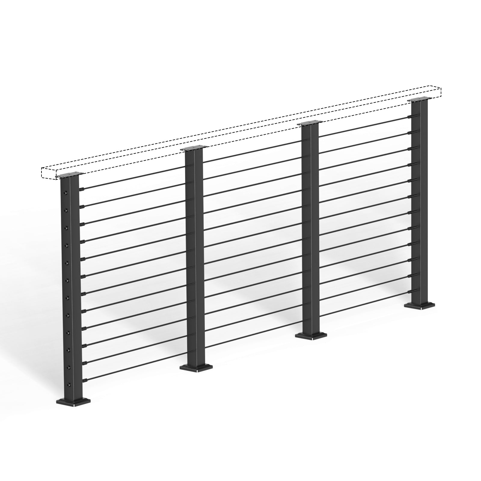 BLIKA 36'' & 42''  Black Surface Mount Cable Railing System DIY Kit (4FT - 20FT, Level Drilled, No Handrail)
