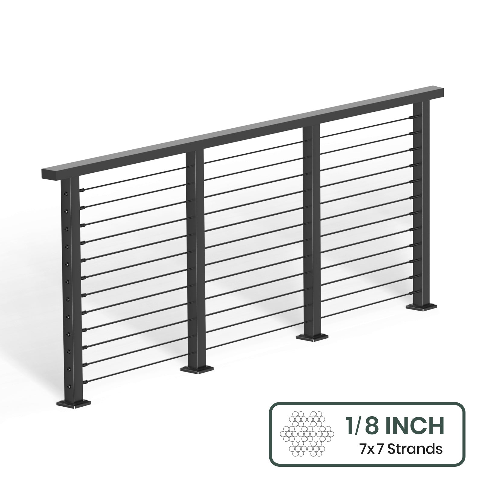 BLIKA 36'' & 42'' Black Surface Mount Cable Railing System DIY Kit (4FT - 28FT, Level Drilled, ) - 1/8