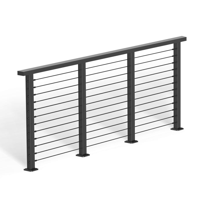 BLIKA 36'' & 42'' Black Surface Mount Cable Railing System DIY Kit (4FT - 28FT, Level Drilled, ) - 1/8" Cable & Hardware