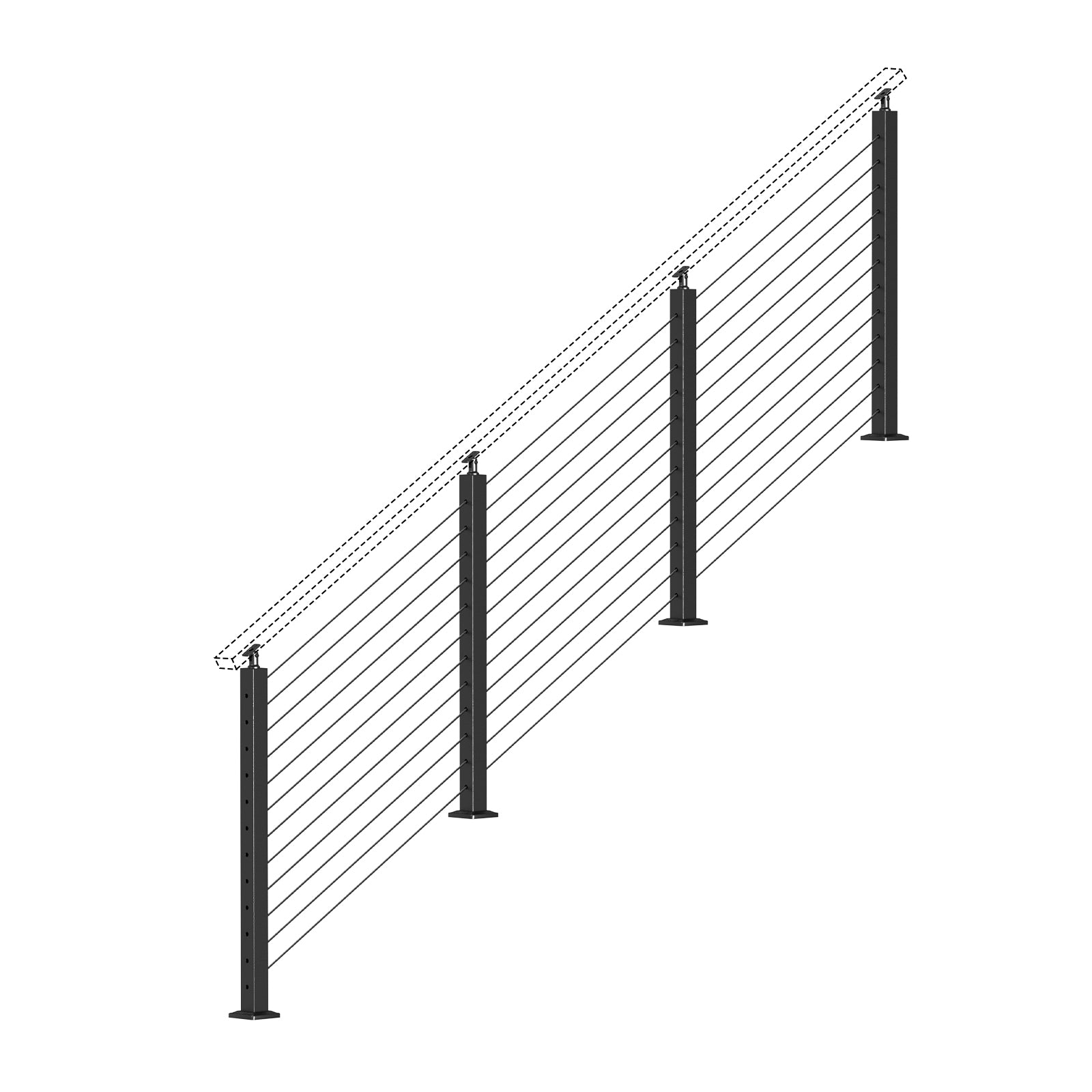 BLIKA 36'' & 42'' Black Surface Mount Stair Cable Railing System DIY Kit (4FT - 20FT, Angled Drilled, No Handrail)