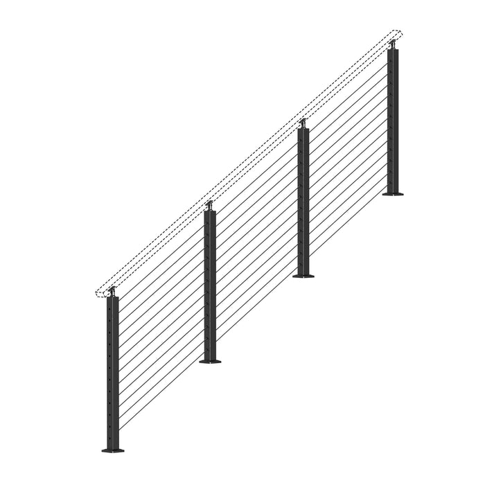 BLIKA 36'' & 42'' Black Surface Mount Stair Cable Railing System DIY Kit (4FT - 20FT, Angled Drilled, No Handrail)
