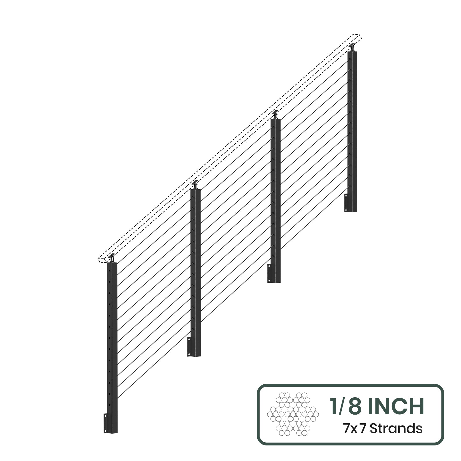 BLIKA 36'' & 42'' Black Side Mount Stair Cable Railing System DIY Kit (4FT - 20FT,  No Handrail) - 1/8