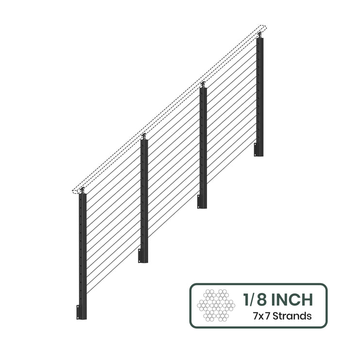 BLIKA 36'' & 42'' Black Side Mount Stair Cable Railing System DIY Kit (4FT - 20FT,  No Handrail) - 1/8" Cable & Hardware