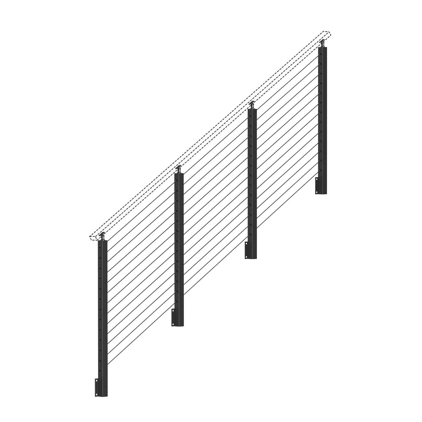 BLIKA 42'' Black Side Mount Stair Cable Railing System DIY Kit (4FT - 20FT,  No Handrail)