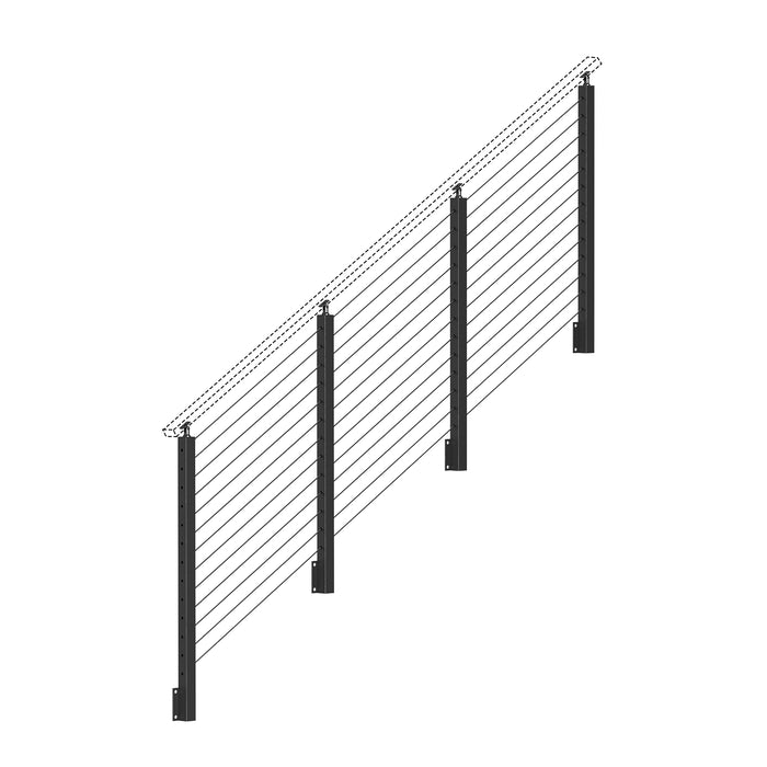 BLIKA 42'' Black Side Mount Stair Cable Railing System DIY Kit (4FT - 20FT,  No Handrail)
