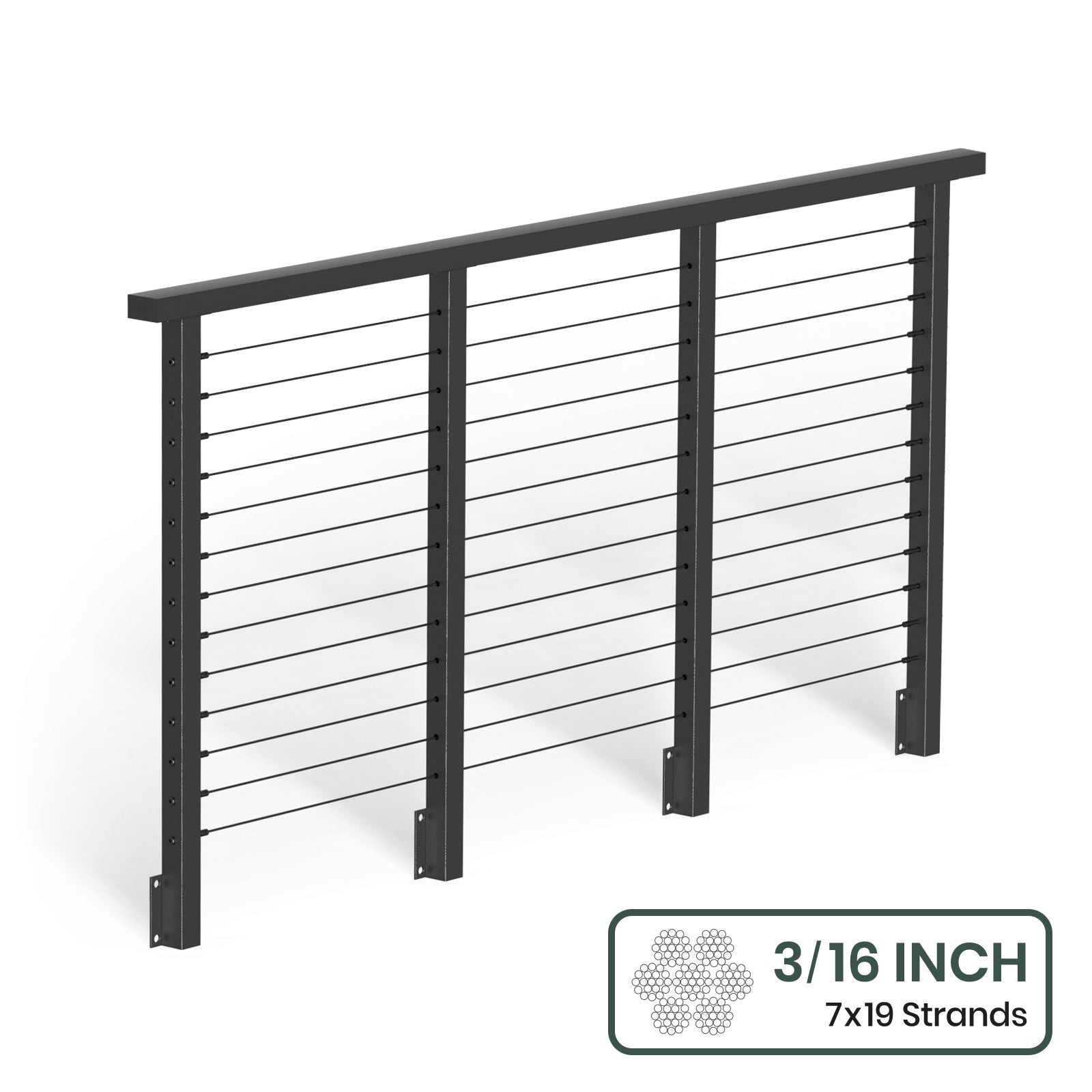BLIKA 36'' & 42'' Black Side Mount Cable Railing System DIY Kit (4FT - 28FT, Level Drilled) - 3/16