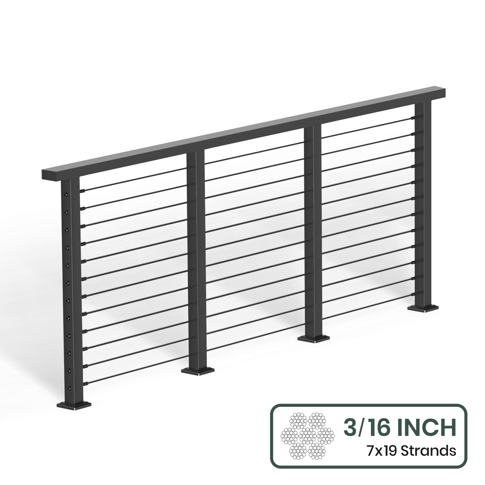 BLIKA 36'' & 42'' Black Surface Mount Cable Railing System DIY Kit (4FT - 28FT, Level Drilled, ) - 3/16