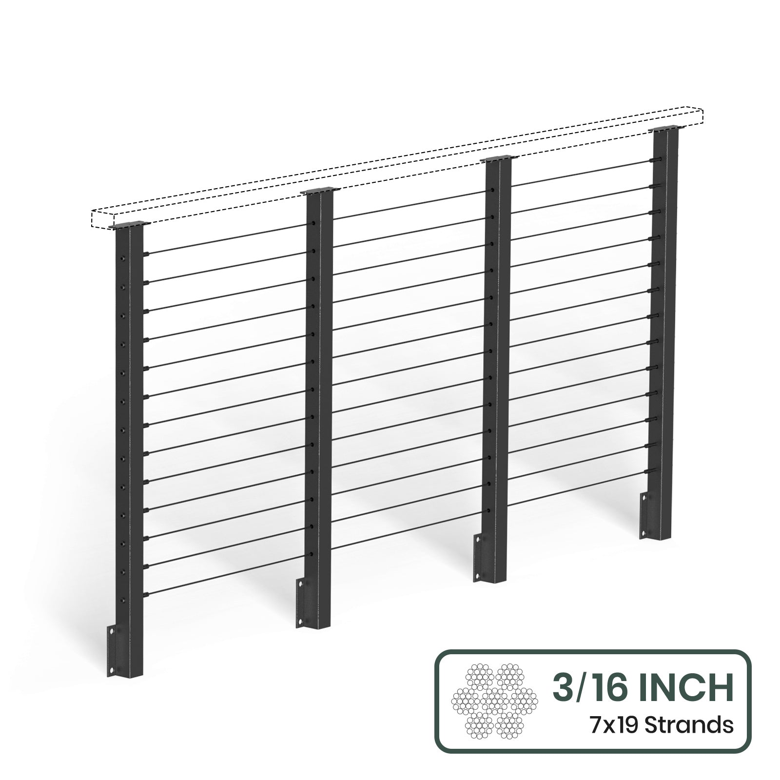 BLIKA  36'' & 42'' Black Side Mount Cable Railing System DIY Kit (4FT - 28FT,  No Handrail) - 3/16