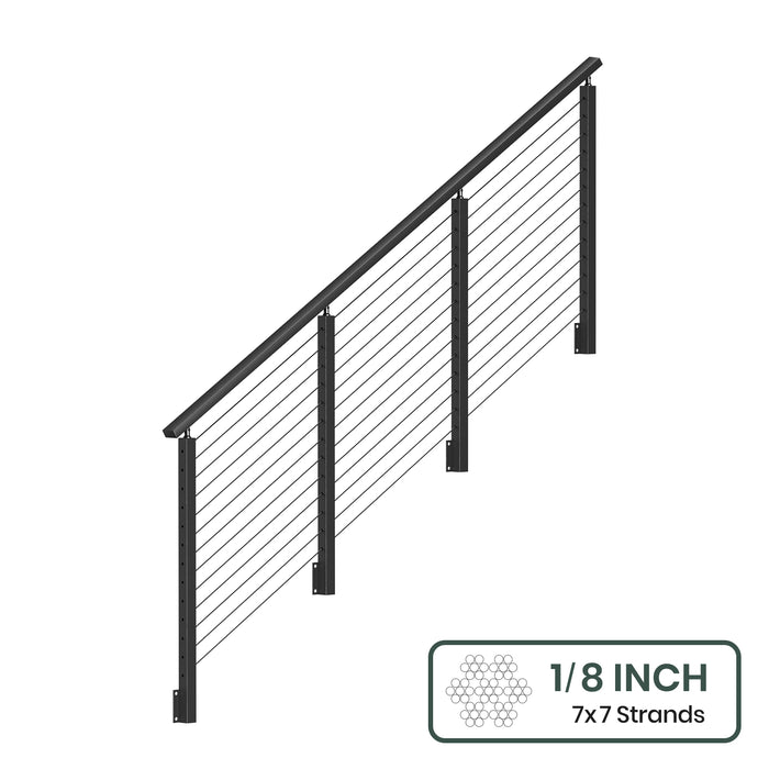 BLIKA 36''& 42''  Black Side Mount  Stair Cable Railing System DIY Kit (4FT - 20FT, Angled Drilled) - 1/8" Cable & Hardware
