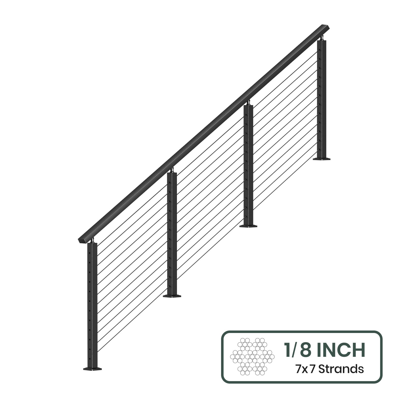 BLIKA 36'' & 42'' Black Surface Mount Stair Cable Railing System DIY Kit (4FT - 20FT, Angled Drilled) - 1/8