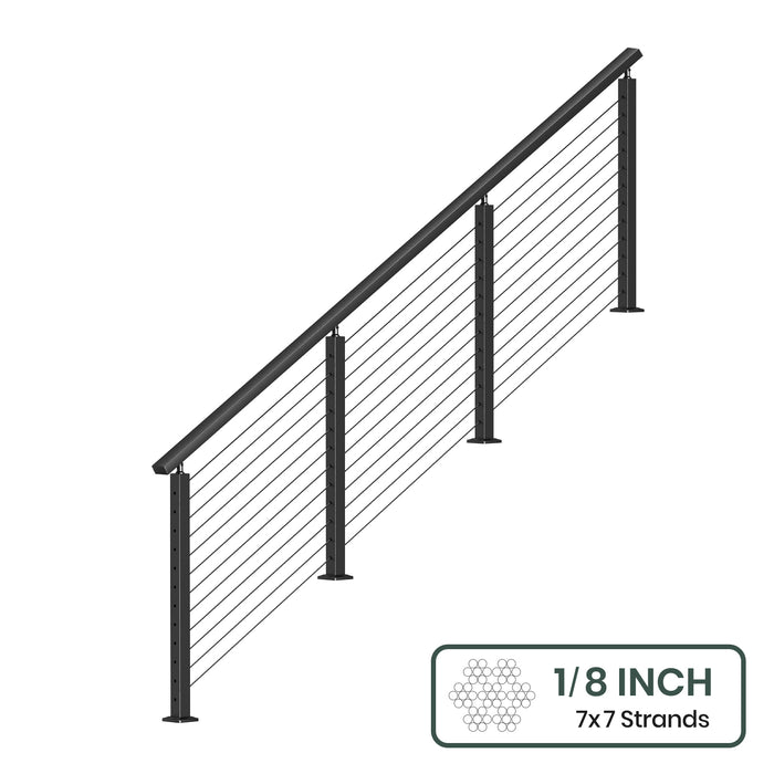 BLIKA 36'' & 42'' Black Surface Mount Stair Cable Railing System DIY Kit (4FT - 20FT, Angled Drilled) - 1/8" Cable & Hardware