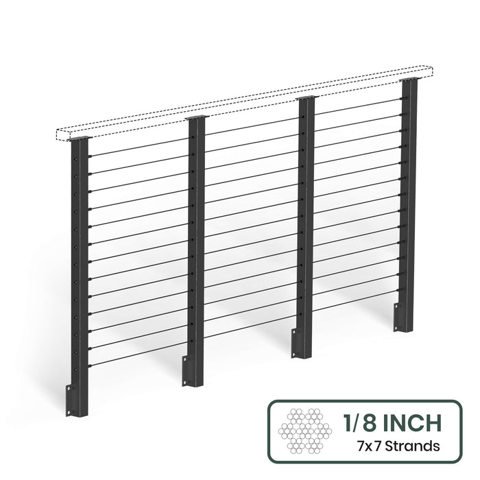 BLIKA  36'' & 42'' Black Side Mount Cable Railing System DIY Kit (4FT - 28FT,  No Handrail) - 1/8" Cable & Hardware