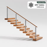 BLIKA 36'' & 42''  Brushed Stainless Steel Surface Mount Stair Cable Railing System DIY Kit (4FT - 20FT, Angled Drilled, No Handrail) - 3/16" Cable & Hardware