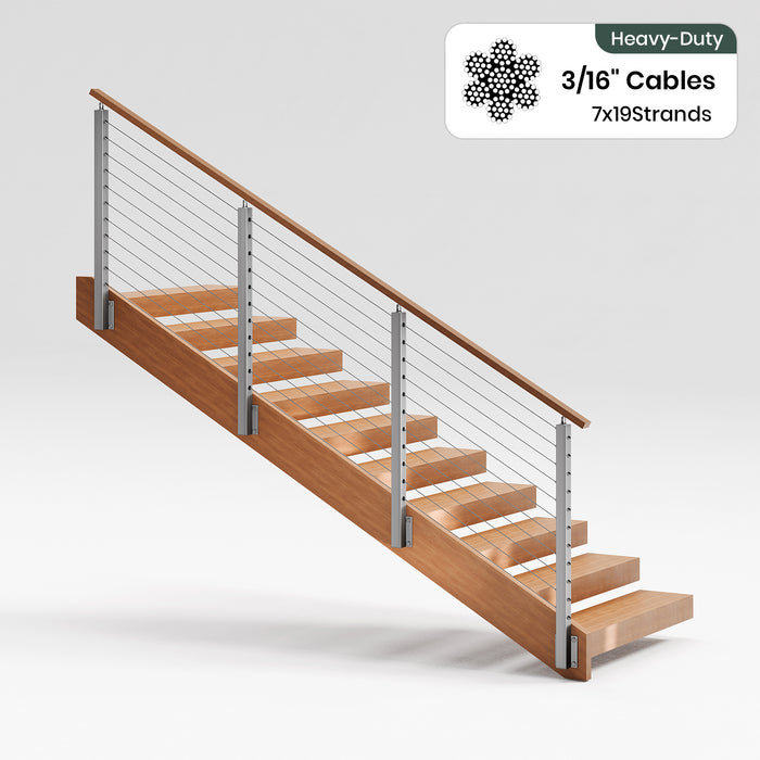 BLIKA 36'' & 42'' Brushed Stainless Steel Side Mount Stair Cable Railing System DIY Kit (4FT - 20FT,  No Handrail) - 3/16" Cable & Hardware