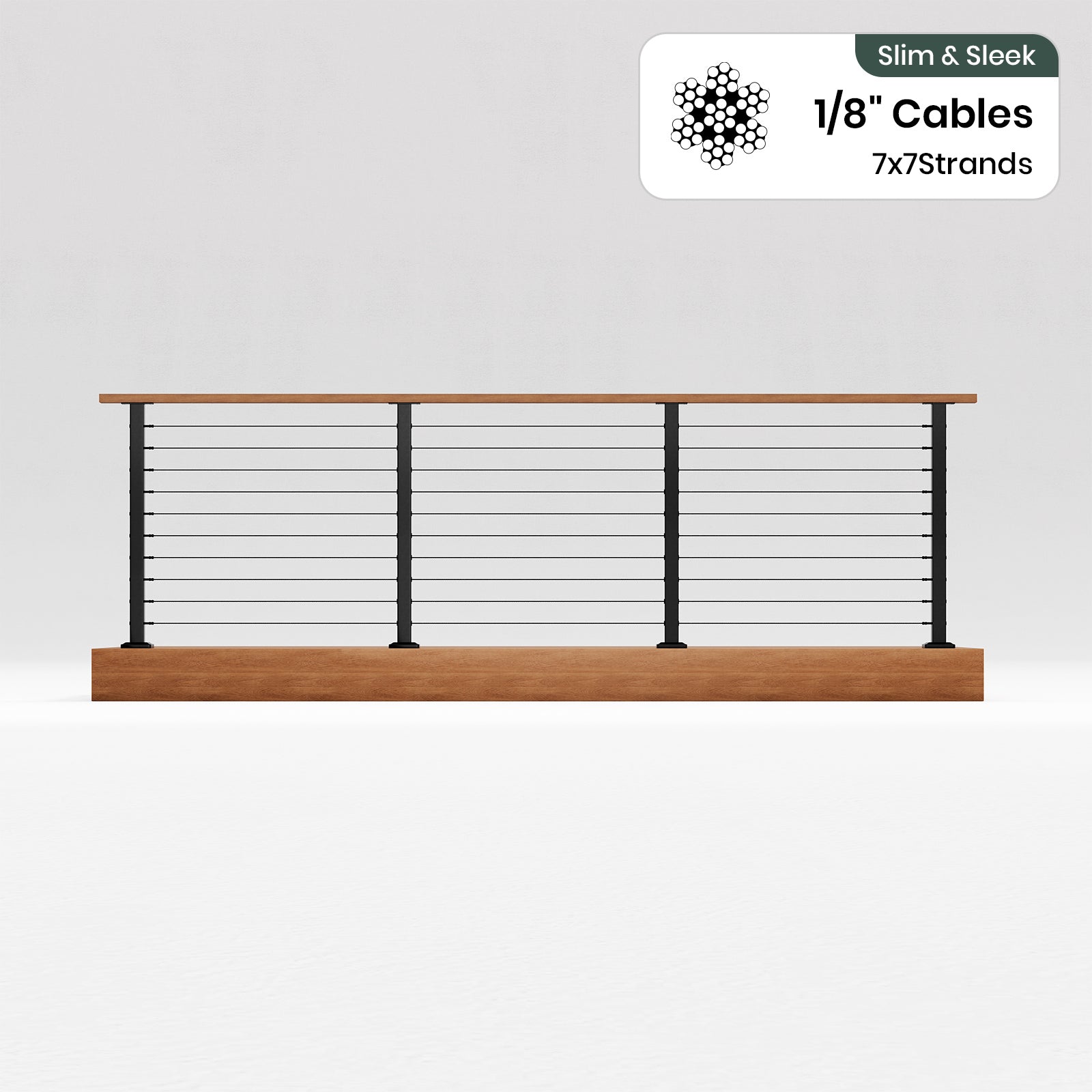 BLIKA 36'' & 42''  Black Surface Mount Cable Railing System DIY Kit (4FT - 28FT, Level Drilled, No Handrail) - 1/8