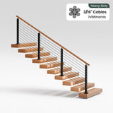 BLIKA 36'' & 42'' Black Surface Mount Stair Cable Railing System DIY Kit (4FT - 20FT, Angled Drilled, No Handrail) - 3/16" Cable & Hardware