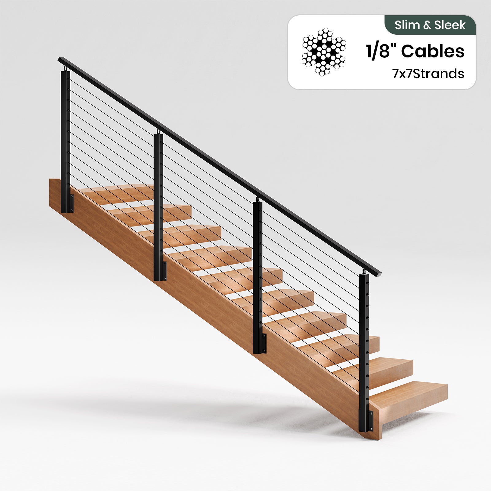 BLIKA 36''& 42''  Black Side Mount  Stair Cable Railing System DIY Kit (4FT - 20FT, Angled Drilled) - 1/8