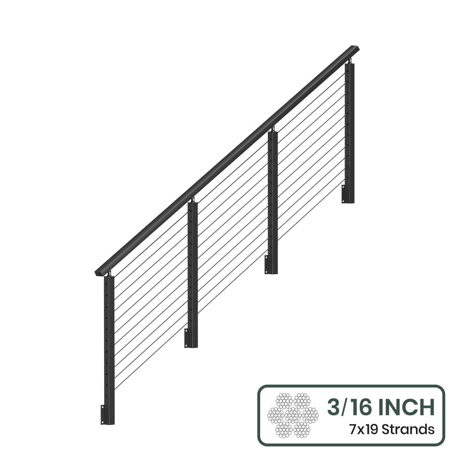 BLIKA 36''& 42''  Black Side Mount  Stair Cable Railing System DIY Kit (4FT - 20FT, Angled Drilled) - 3/16