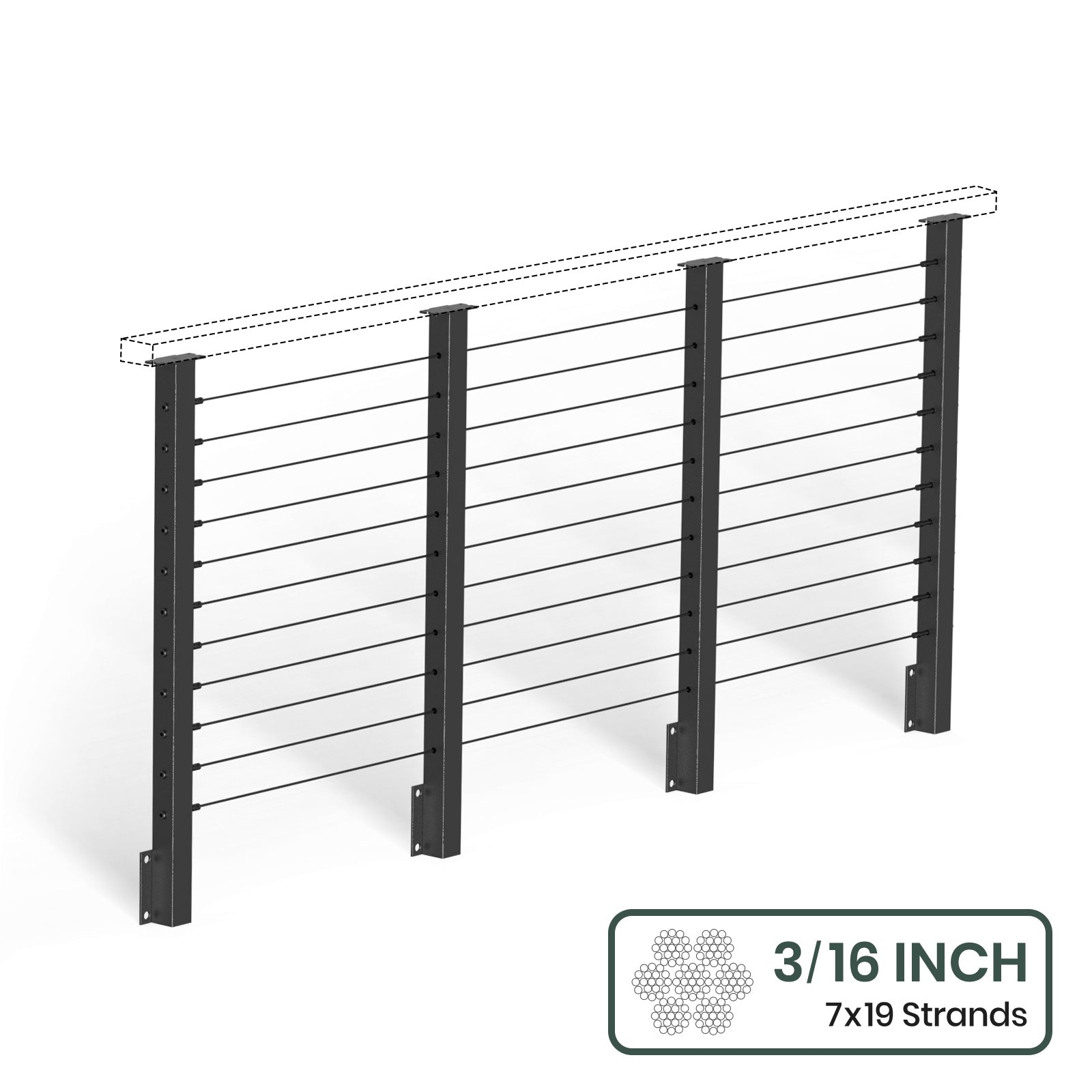 BLIKA  36'' & 42'' Black Side Mount Cable Railing System DIY Kit (4FT - 28FT,  No Handrail) - 3/16