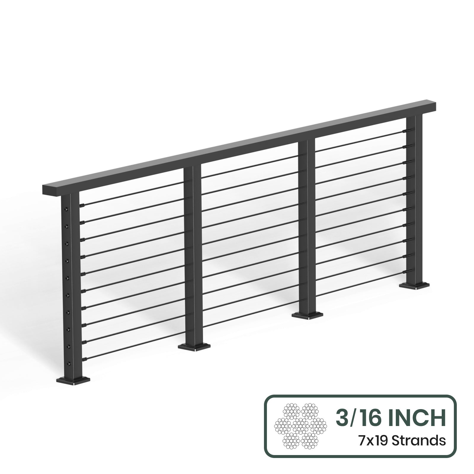 BLIKA 36'' & 42'' Black Surface Mount Cable Railing System DIY Kit (4FT - 28FT, Level Drilled, ) - 3/16