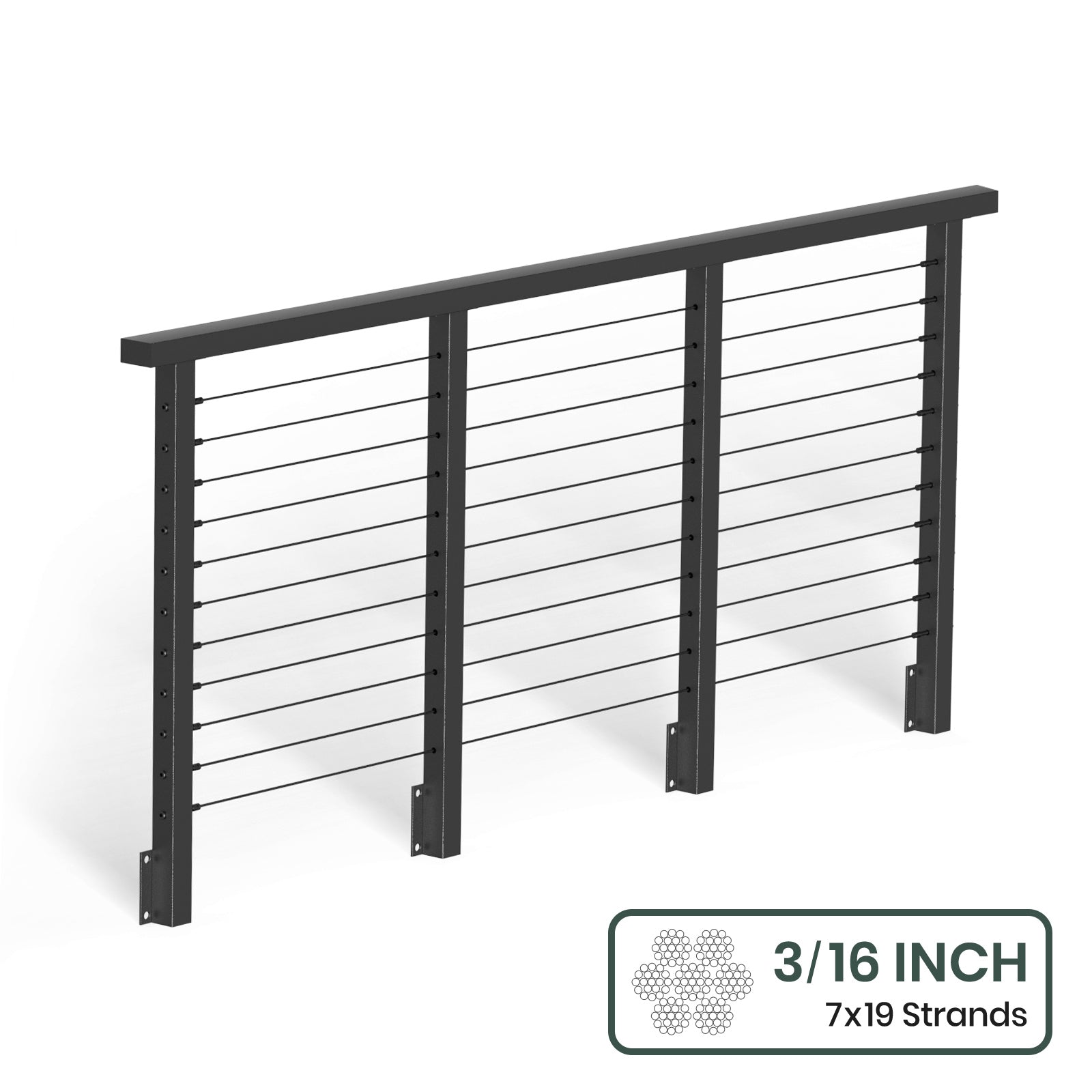 BLIKA 36'' & 42'' Black Side Mount Cable Railing System DIY Kit (4FT - 28FT, Level Drilled) - 3/16