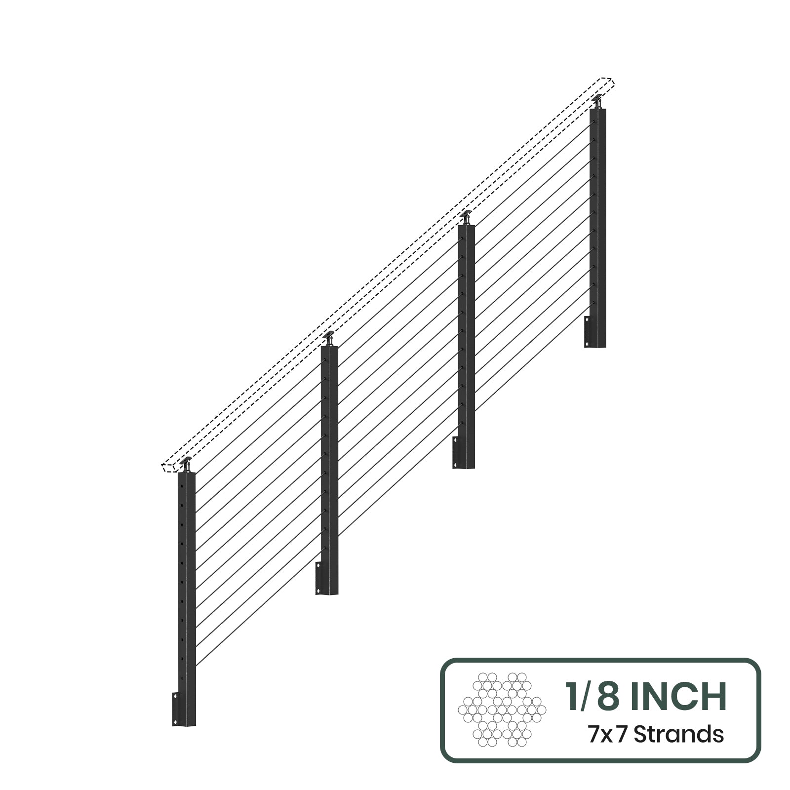 BLIKA 36'' & 42'' Black Side Mount Stair Cable Railing System DIY Kit (4FT - 20FT,  No Handrail) - 1/8