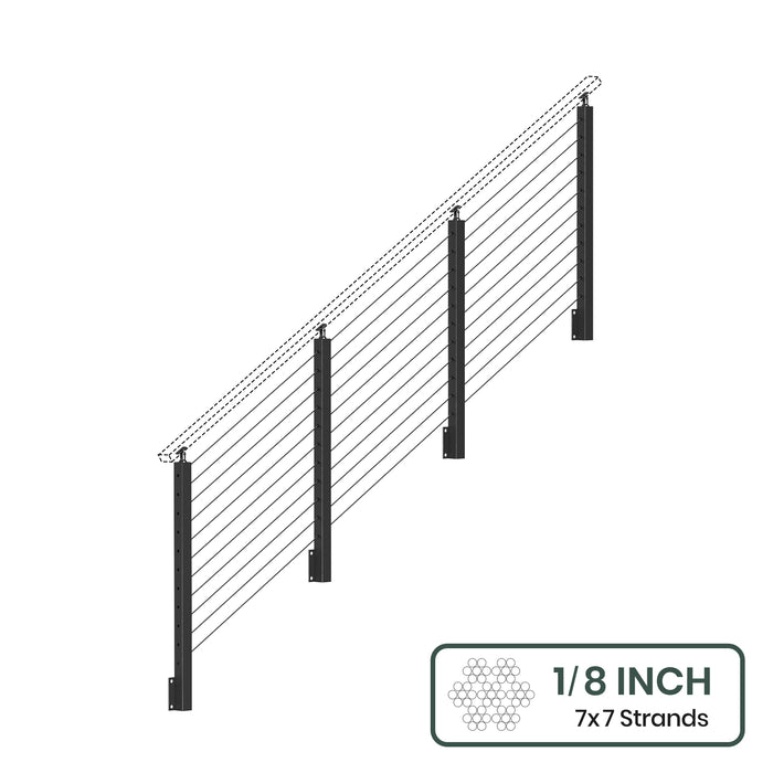 BLIKA 36'' & 42'' Black Side Mount Stair Cable Railing System DIY Kit (4FT - 20FT,  No Handrail) - 1/8" Cable & Hardware