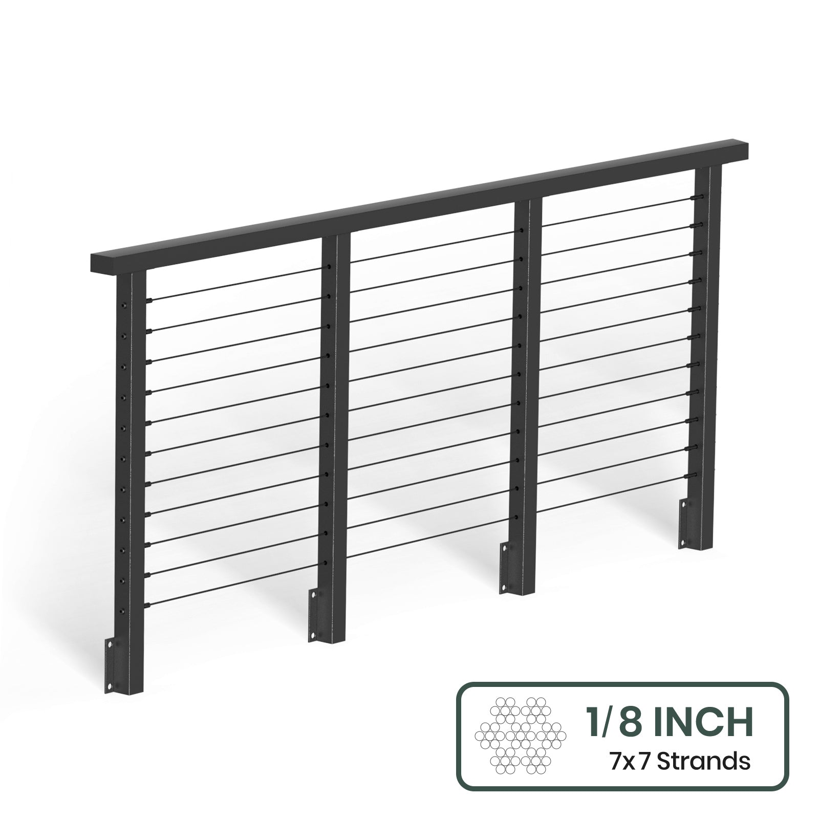 BLIKA 36'' & 42'' Black Side Mount Cable Railing System DIY Kit (4FT - 28FT, Level Drilled) - 1/8