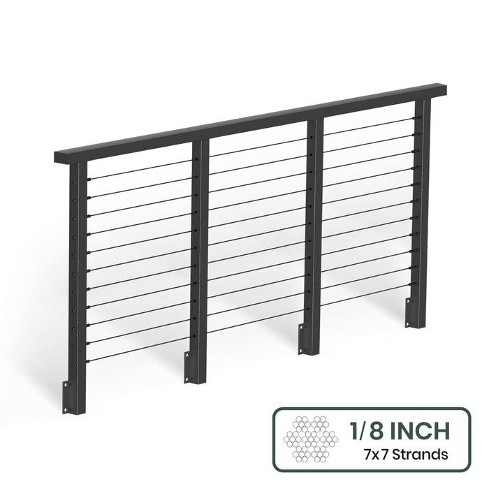 BLIKA 36'' & 42'' Black Side Mount Cable Railing System DIY Kit (4FT - 28FT, Level Drilled) - 1/8" Cable & Hardware