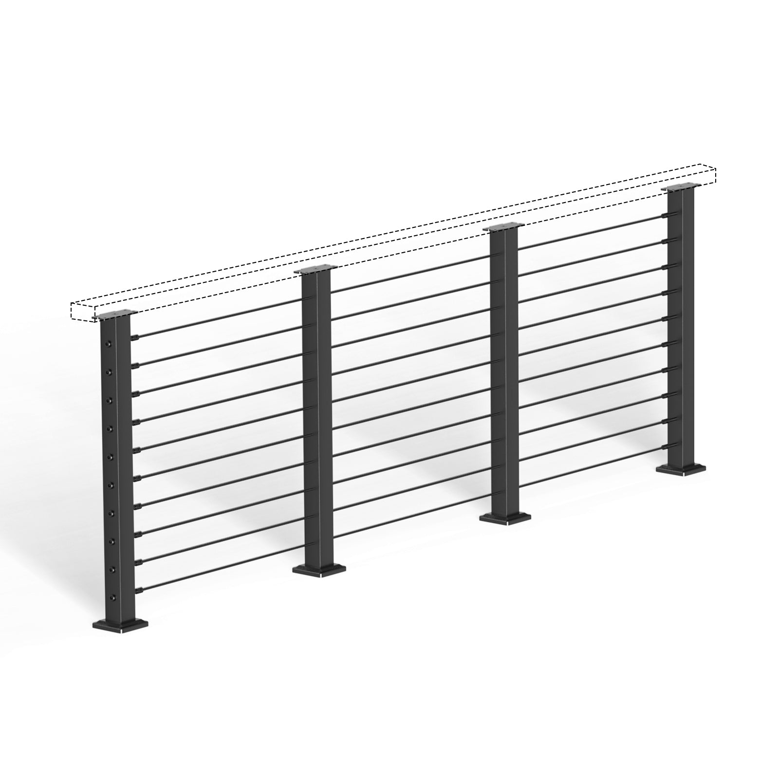 BLIKA 36'' & 42''  Black Surface Mount Cable Railing System DIY Kit (4FT - 20FT, Level Drilled, No Handrail)