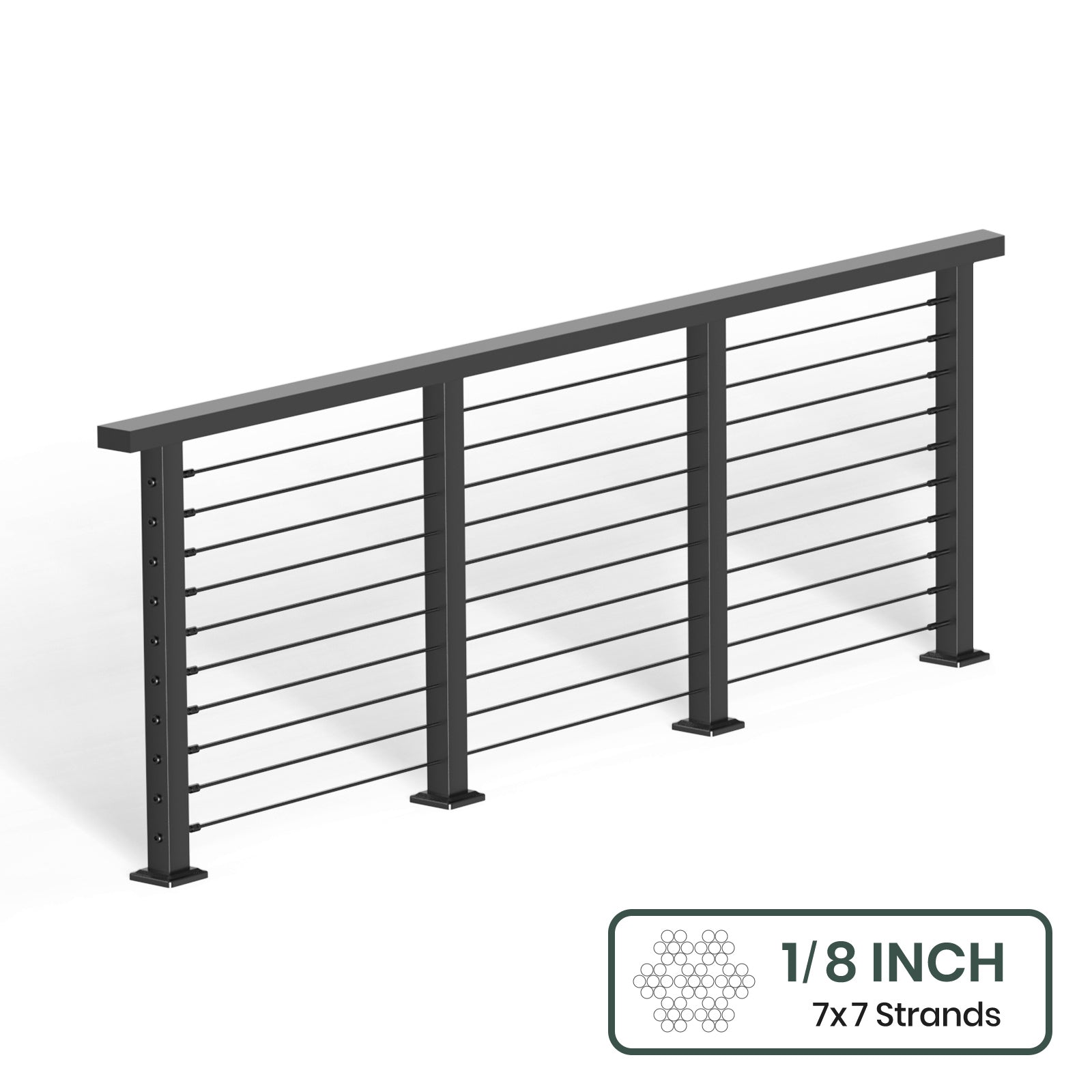 BLIKA 36'' & 42'' Black Surface Mount Cable Railing System DIY Kit (4FT - 28FT, Level Drilled, ) - 1/8