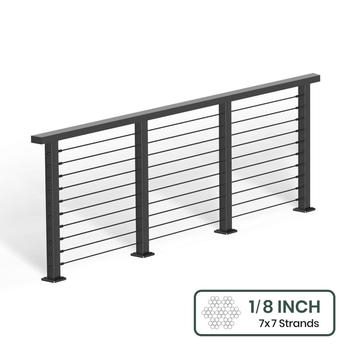 BLIKA 36'' & 42'' Black Surface Mount Cable Railing System DIY Kit (4FT - 28FT, Level Drilled, ) - 1/8" Cable & Hardware